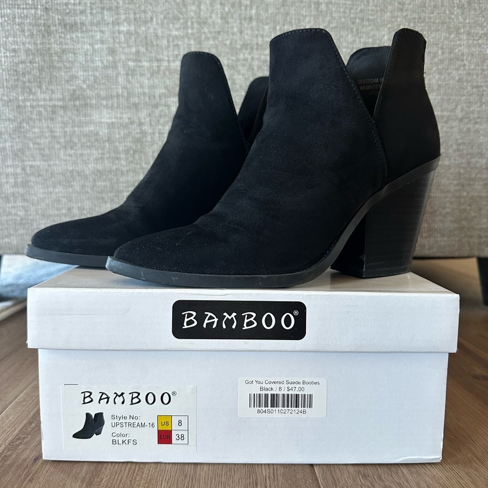 BAMBOO Black Suede Ankle Booties